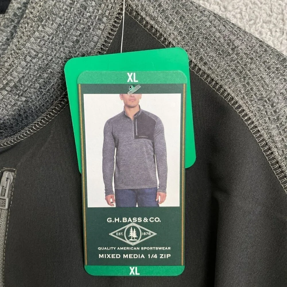 NEW G.H. Bass & Co. Men's XL Mixed Media Quarter Zip Pullover Gray Sweashirt